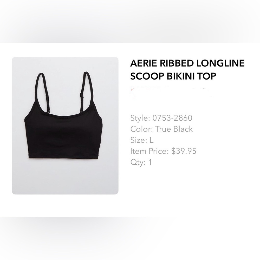 AE Ribbed long line ribbed scoop bikini top size L (black)
